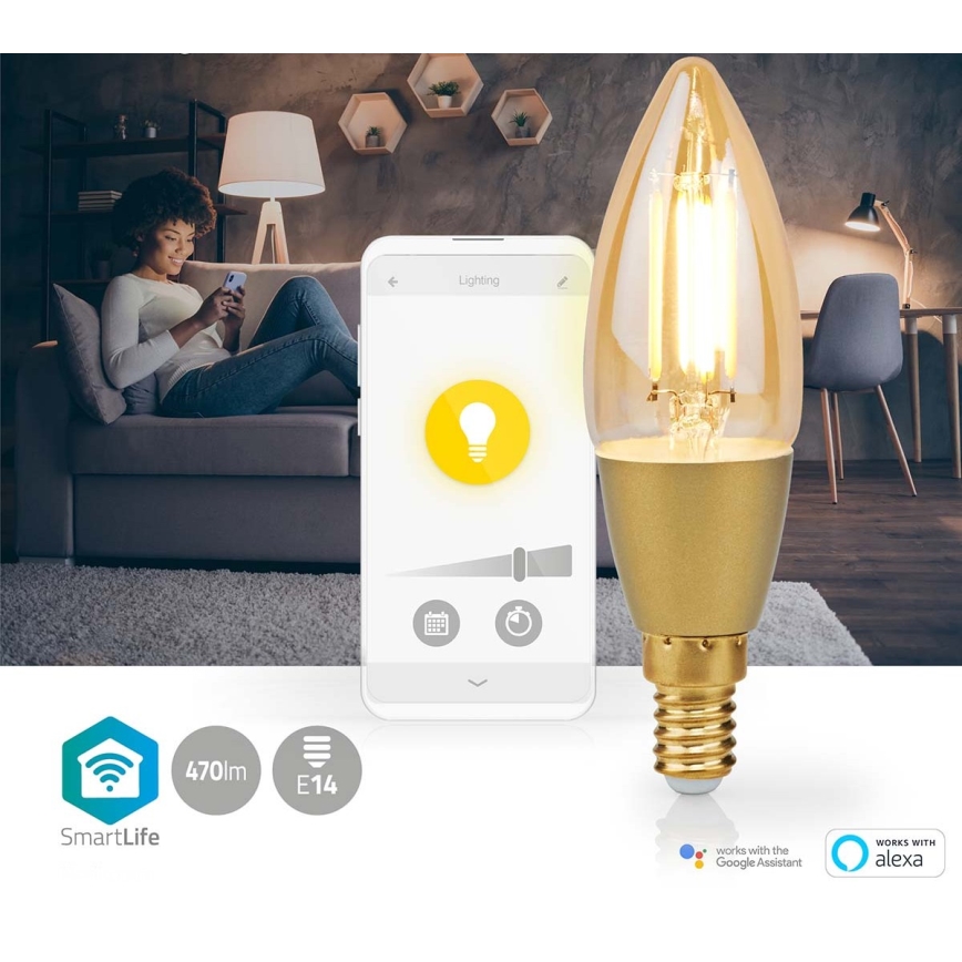 LED Ljusreglerad glödlampa Smartlife E14/4,9W/230V 1800-3000K Wi-Fi Tuya