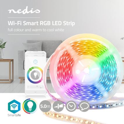 Nedis WIFILS50CRGBW - LED RGB Smart Wi-Fi ljusslinga LED/15W/230V 2700 - 6500K 5 m