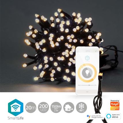Nedis WIFILX01W200-LED Julslinga 200xLED/8 funktioner 25m IP65 Wi-Fi Tuya varm