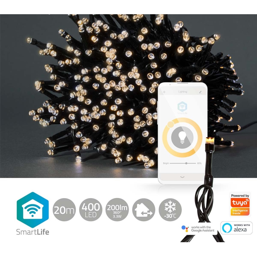 LED julkedja för utomhusbruk 400xLED/8 funktioner 25m IP65 Wi-Fi Tuya varm vit