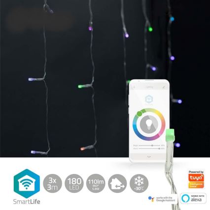 Nedis WIFILXC01C180 - LED RGB Julgardin 180xLED/7 funktioner 6m IP65 Wi-Fi Tuya