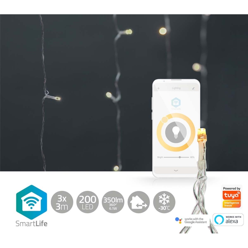 LED Utomhus Julgardin 200xLED/8 funktioner 6m IP65 Wi-Fi Tuya varm vit