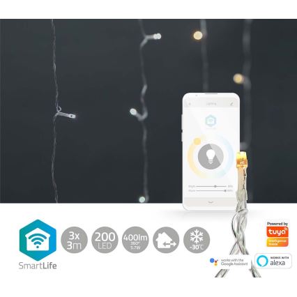 LED Julgardin 200xLED/11 funktioner 6m IP65 Wi-Fi Tuya warm to kall vit