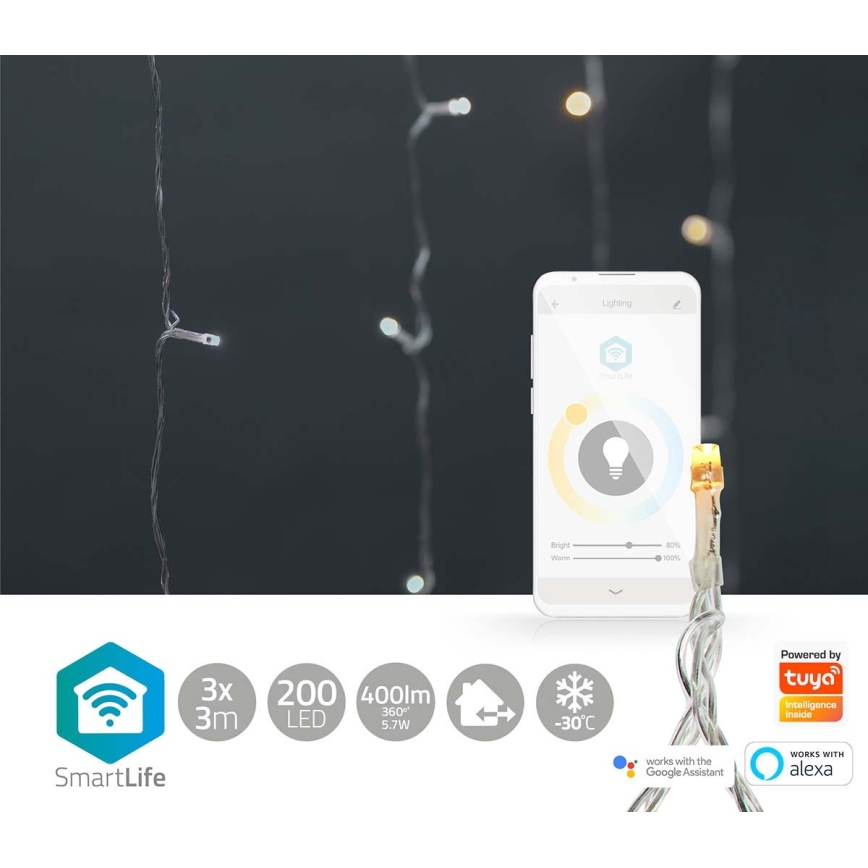 LED Julgardin 200xLED/11 funktioner 6m IP65 Wi-Fi Tuya warm to kall vit