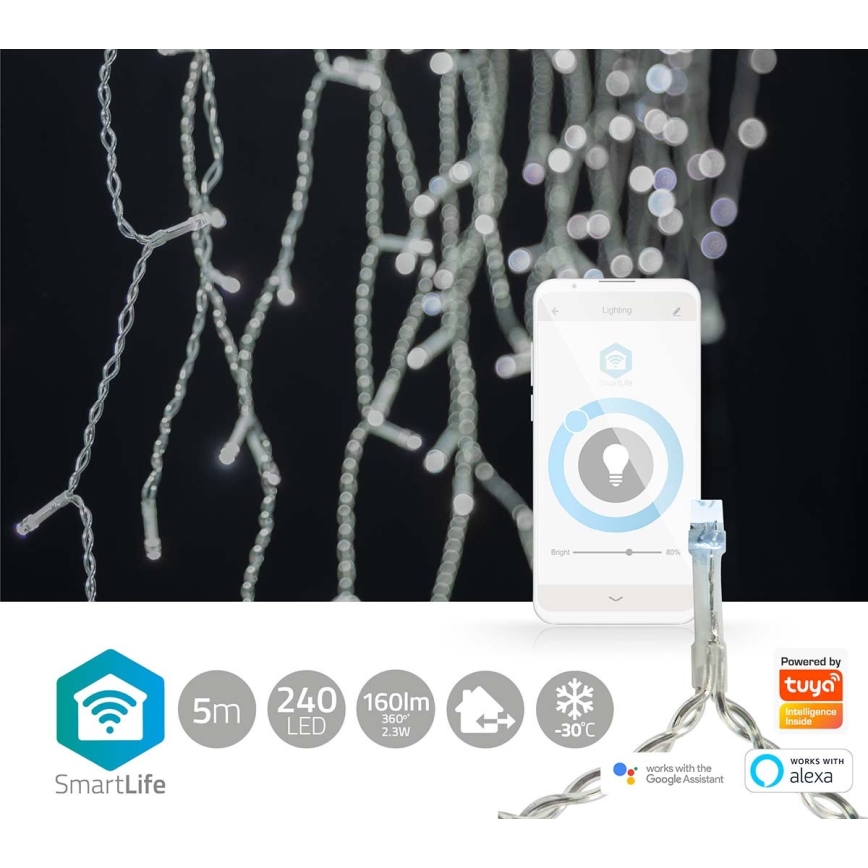 LED julgardin 240xLED/8 funktioner 8m IP65 Wi-Fi Tuya kallvit