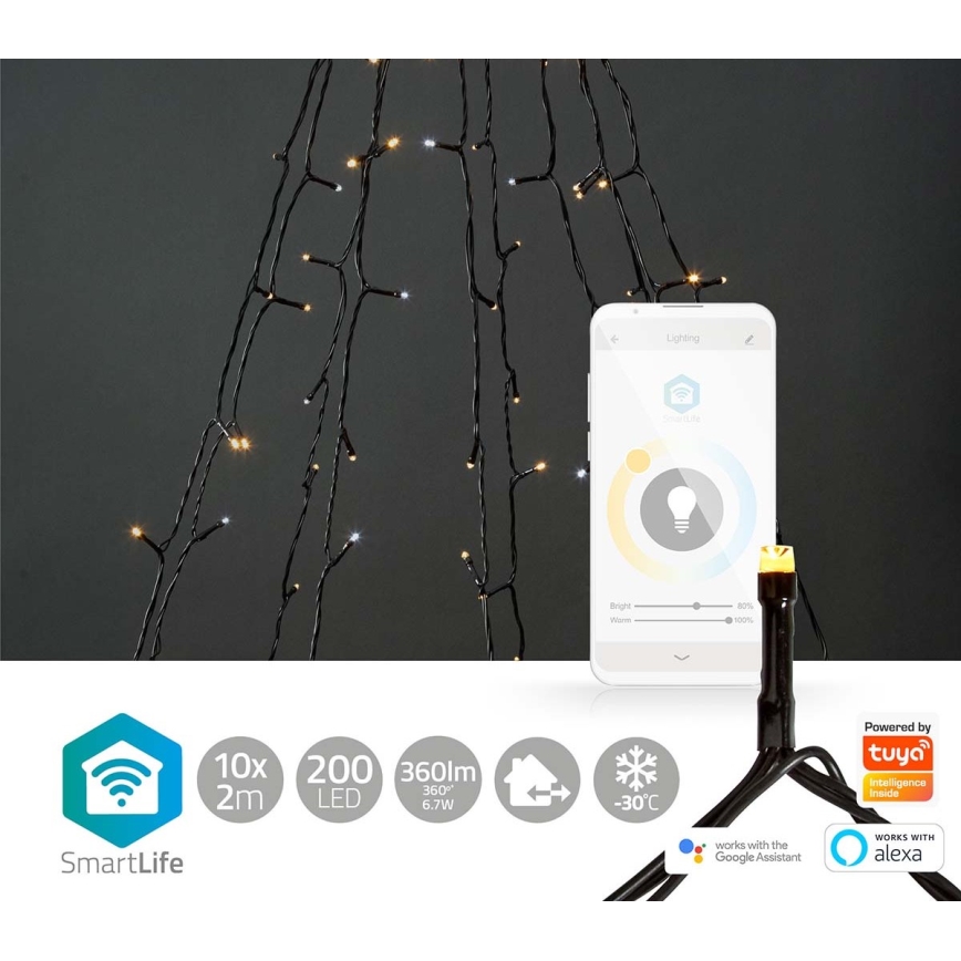 LED Utomhus julgardin 200xLED/8 funktioner 10x2m IP65 Wi-Fi Tuya varm till kallvit