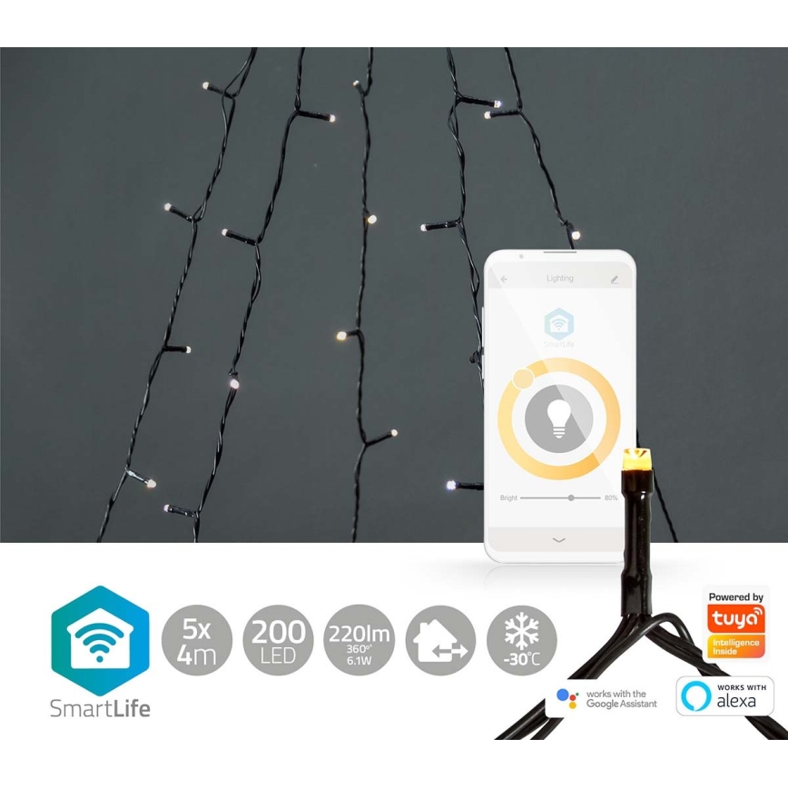 LED utomhus julgardin 200xLED/8 funktioner 5x7m IP65 Wi-Fi Tuya