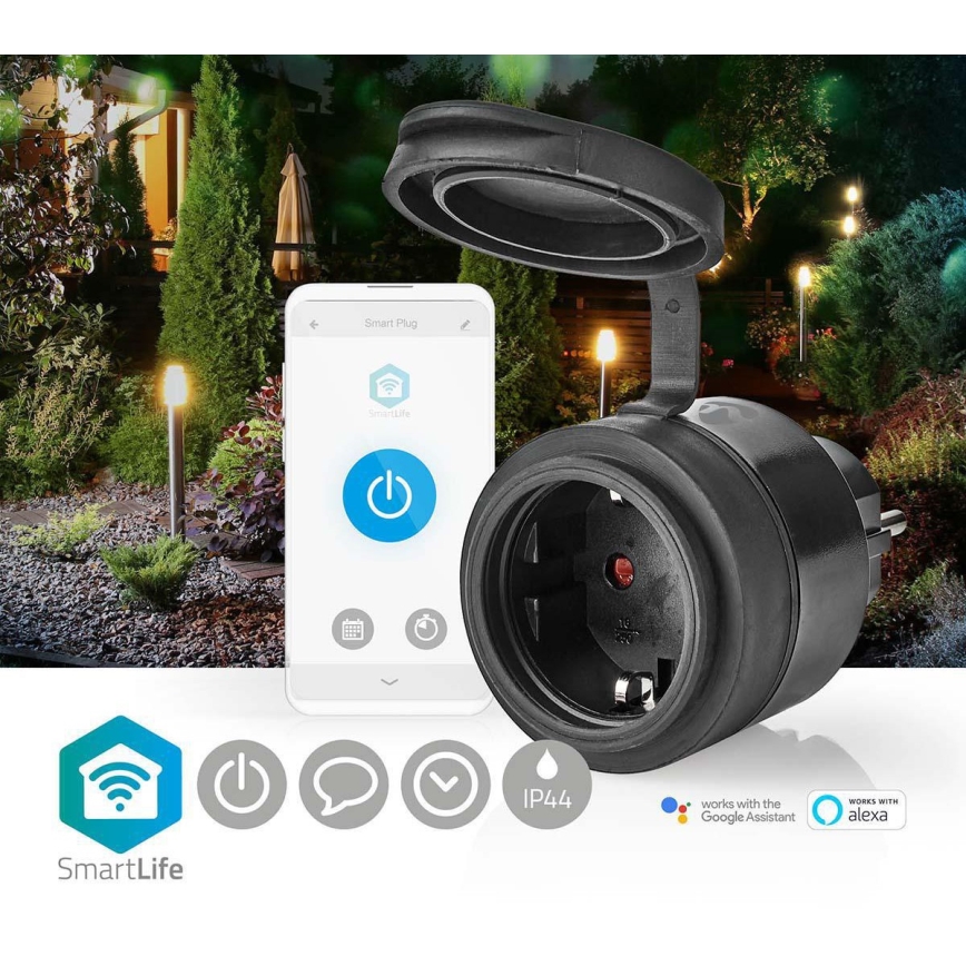 Smart eluttag 3680W/230V/Schuko Typ F/16A Wi-Fi IP44 svart