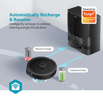 Smart robotdammsugare med mopp SmartLife Wi-Fi Tuya svart + fjärrkontroll