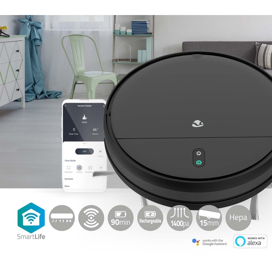 Smart robotdammsugare med mopp 28W/2500 mAh Wi-Fi svart + fjärrkontroll