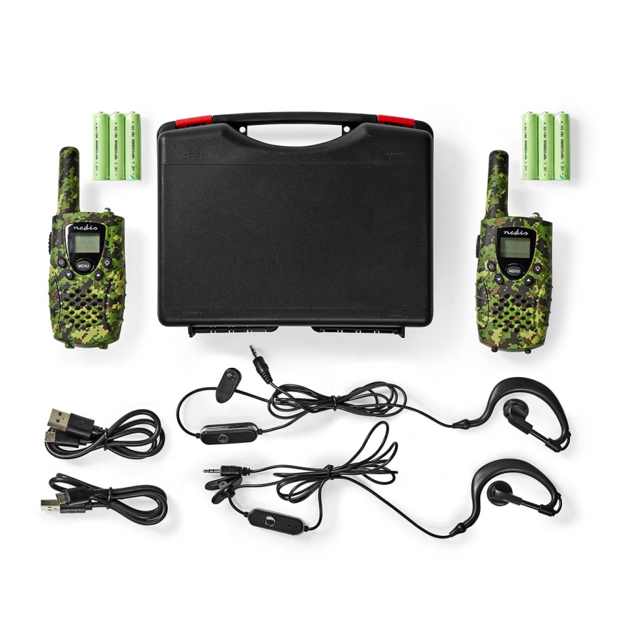 KIT 2x Walkie-talkie with LED-lampa 3xAAA range 8 km camouflage