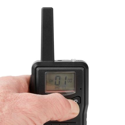 KIT 2x Uppladdningsbar walkie-talkie med LED belysning 1300 mAh räckvidd 10 km