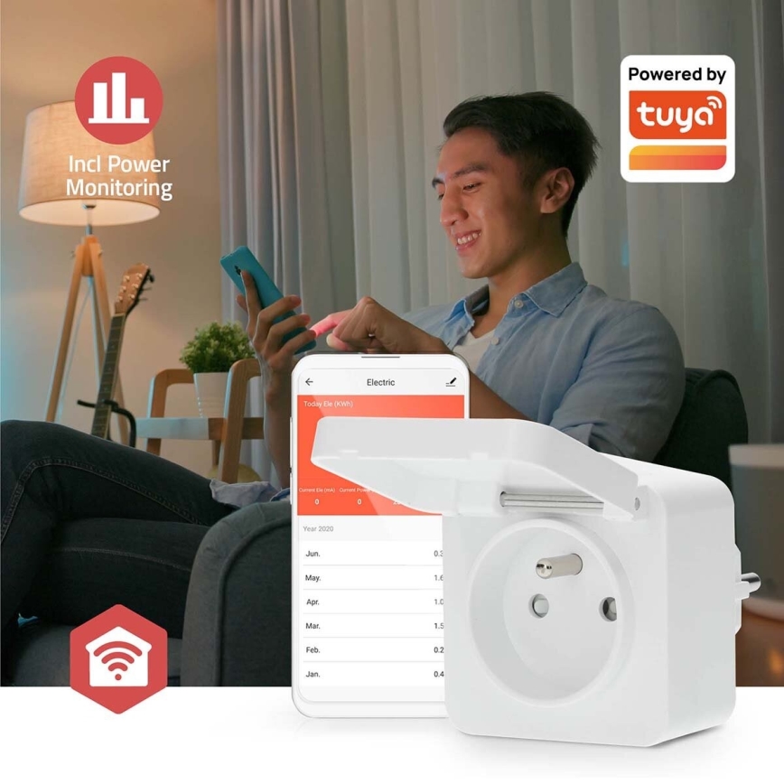 Smart kontakt Smartlife 3680W/230V/ Type E/16A Wi-Fi Tuya IP44