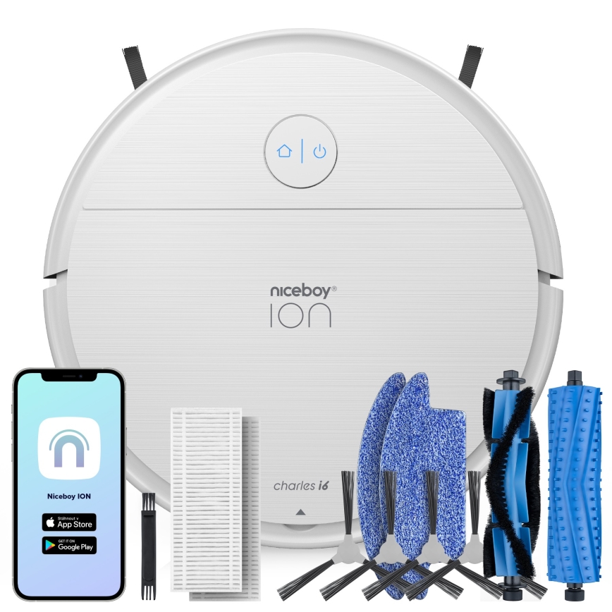 Niceboy ION Charles i6 - Smart robotdammsugare 2i1 2600 mAh Wi-Fi vit