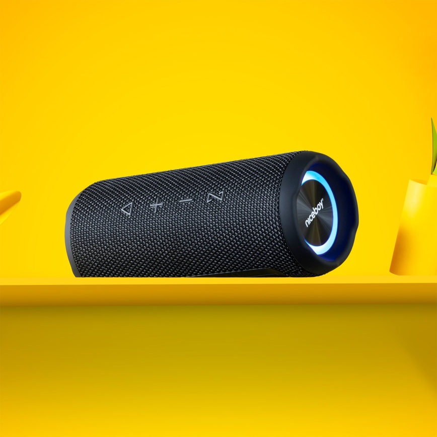 Niceboy Nexus - LED Trådlös högtalare Med en mikrofon 26W/4000 mAh IPX6 svart