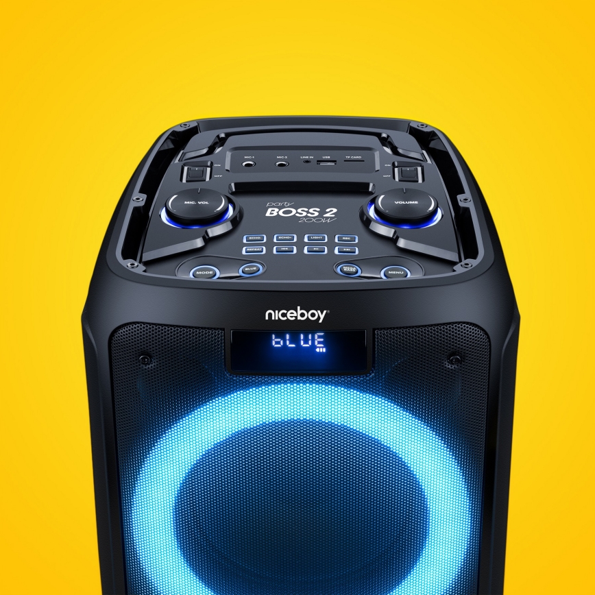 Niceboy PARTY Boss 2 - LED Trådlös högtalare Med en mikrofon och powerbank funktion 200W/4500 mAh + fjärrkontroll