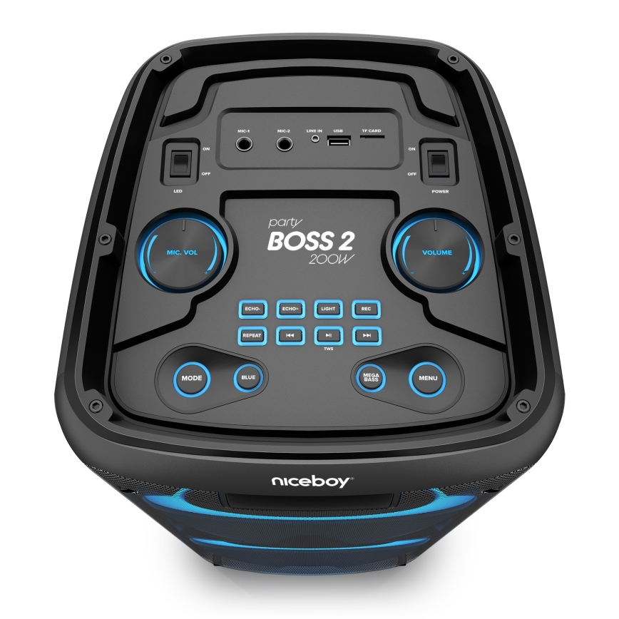 Niceboy PARTY Boss 2 - LED Trådlös högtalare Med en mikrofon och powerbank funktion 200W/4500 mAh + fjärrkontroll