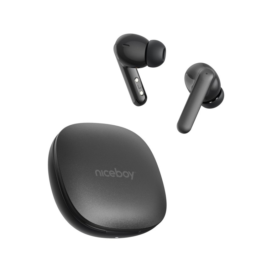 Niceboy Pins 4 PRO - Trådlös earphones med ANC 380 mAh + 2x 35 mAh IP54 svart