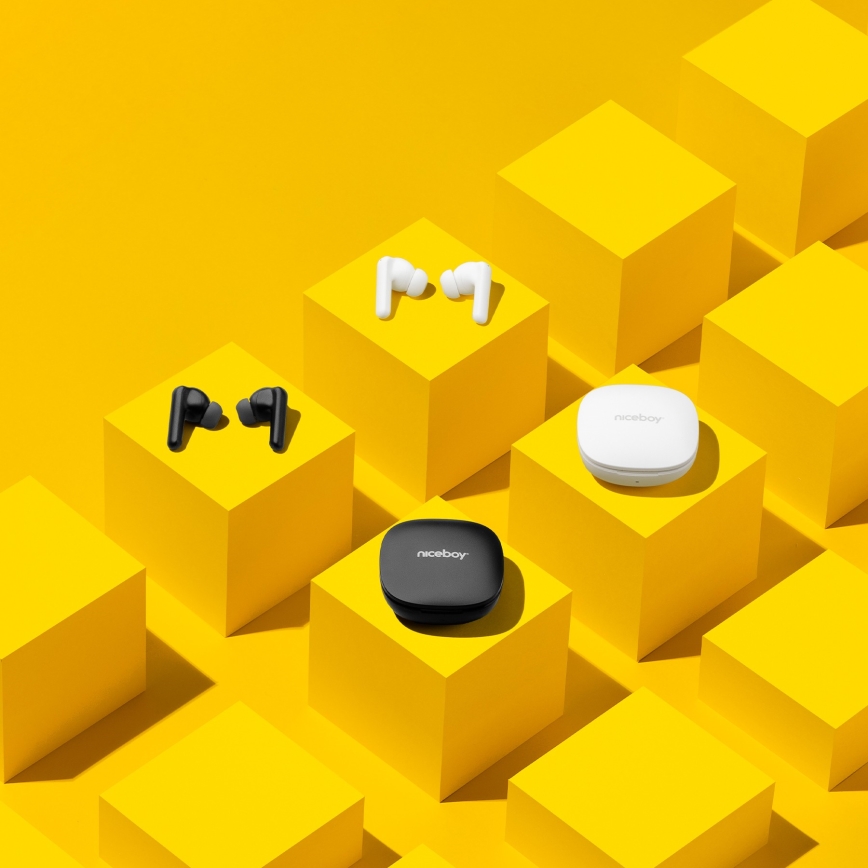 Niceboy Pins 4 PRO - Trådlös earphones med ANC 380 mAh + 2x 35 mAh IP54 vit