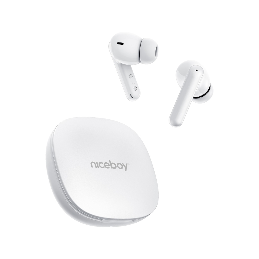 Niceboy Pins 4 PRO - Trådlös earphones med ANC 380 mAh + 2x 35 mAh IP54 vit