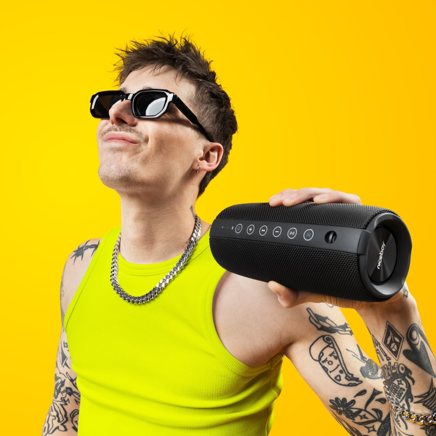 Niceboy Titan 4 - LED Trådlös högtalare Med en mikrofon och powerbank funktion 50W/4000 mAh IPX7 svart