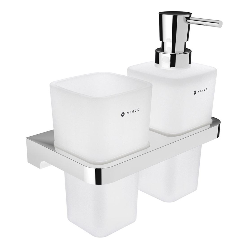 NIMCO MA 2905831H-26 - Tvålpump för vägg och tandborsthållare MAYA 290 mm matt glas/skinande krom