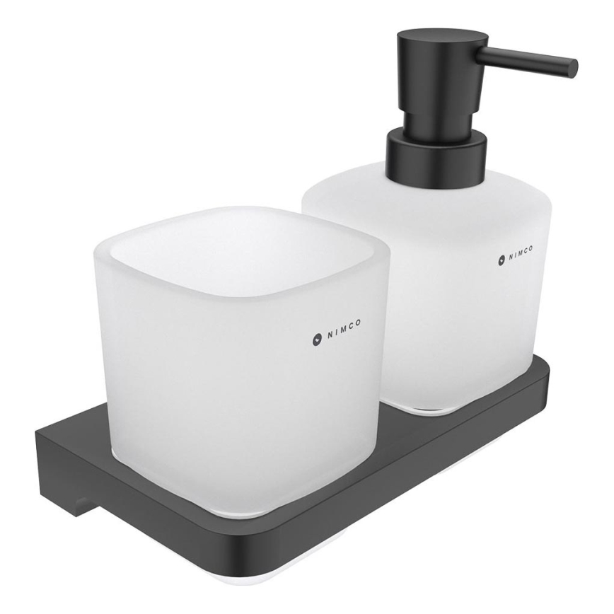 NIMCO MAC 2905831C-T-90 - Tvålpump för vägg och tandborsthållare MAYA 320 mm matt glas/matt svart