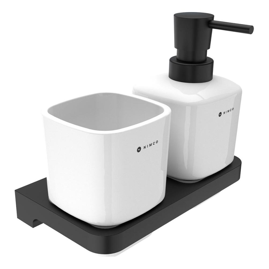 NIMCO MAC 2905831K-T-90 - Tvålpump för vägg och tandborsthållare MAYA 320 mm vit/matt svart