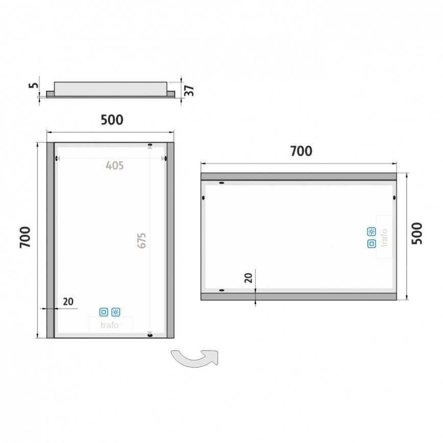 NIMCO ZP 11001VX - LED Dimbar badrumsspegel med bakgrundsbelysning LED/21W/230V 3000-6500K 70x50 cm IP44