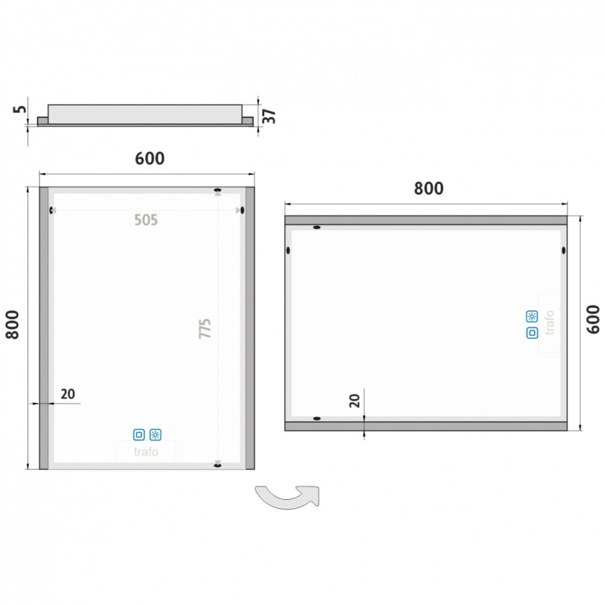 NIMCO ZP 11002VX - LED Dimbar badrumsspegel med bakgrundsbelysning LED/24W/230V 3000-6500K 80x60 cm IP44