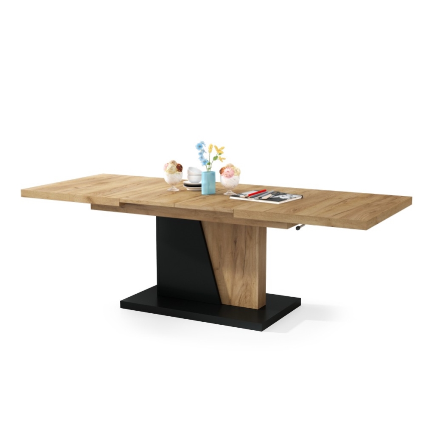 Utdragbart soffbord/matbord med lyftskiva NINO ek craft/svart
