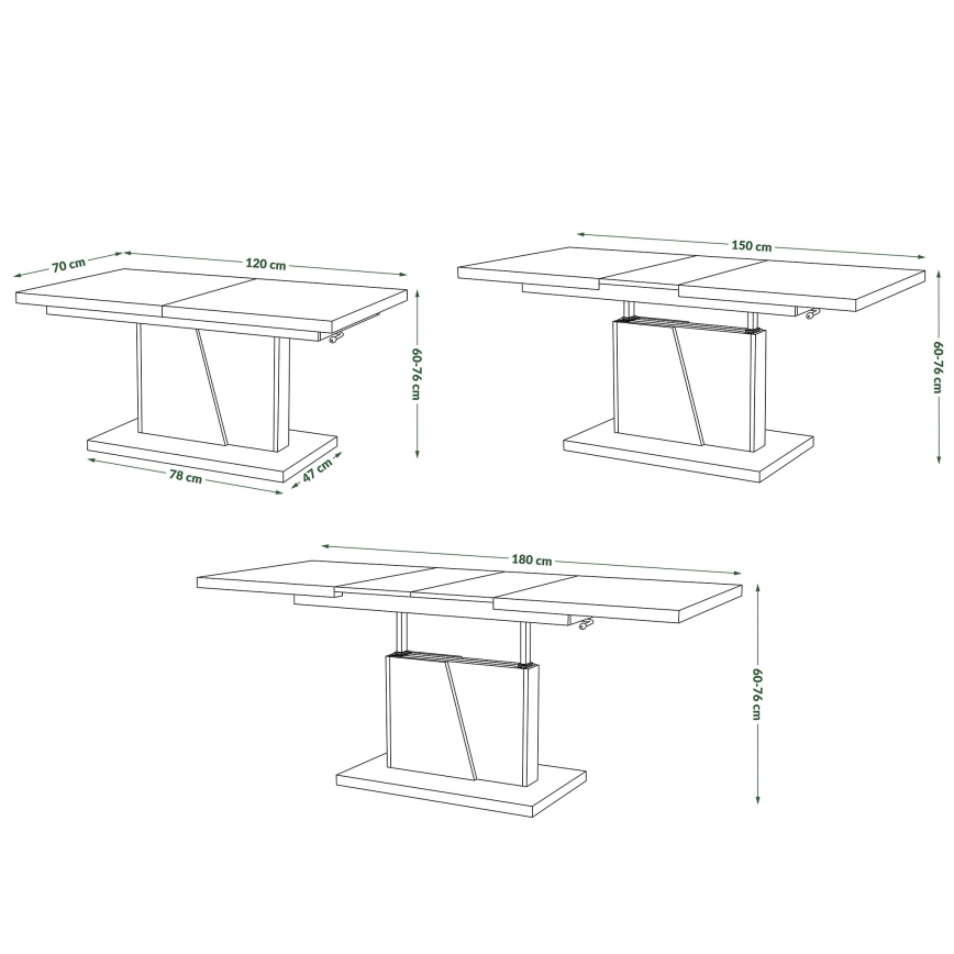 Utdragbart soffbord/matbord med lyftskiva NINO ek craft/svart