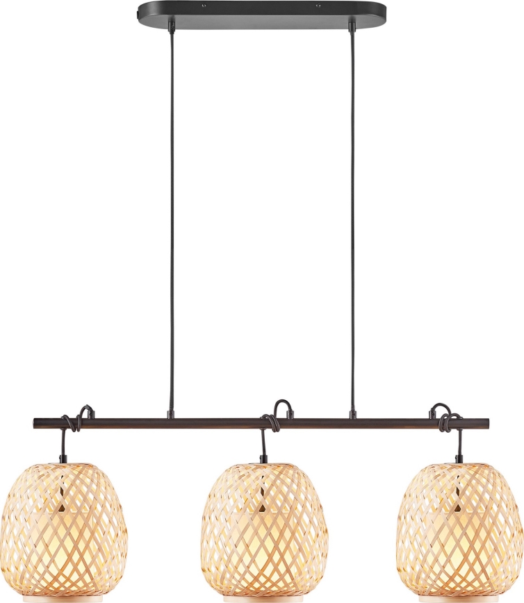 Nordlux - Ljuskrona med textilsladd HISOKA 3xE27/40W/230V svart/Bambu