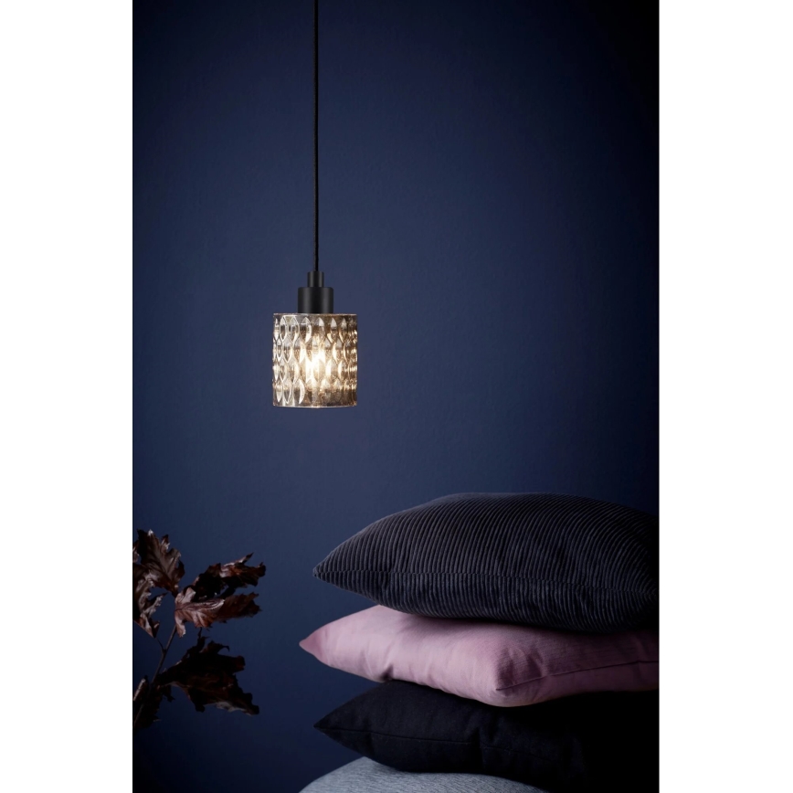 Nordlux - Ljuskrona med textilsladd HOLLYWOOD 1xE27/60W/230V diameter 10,8 cm rökig