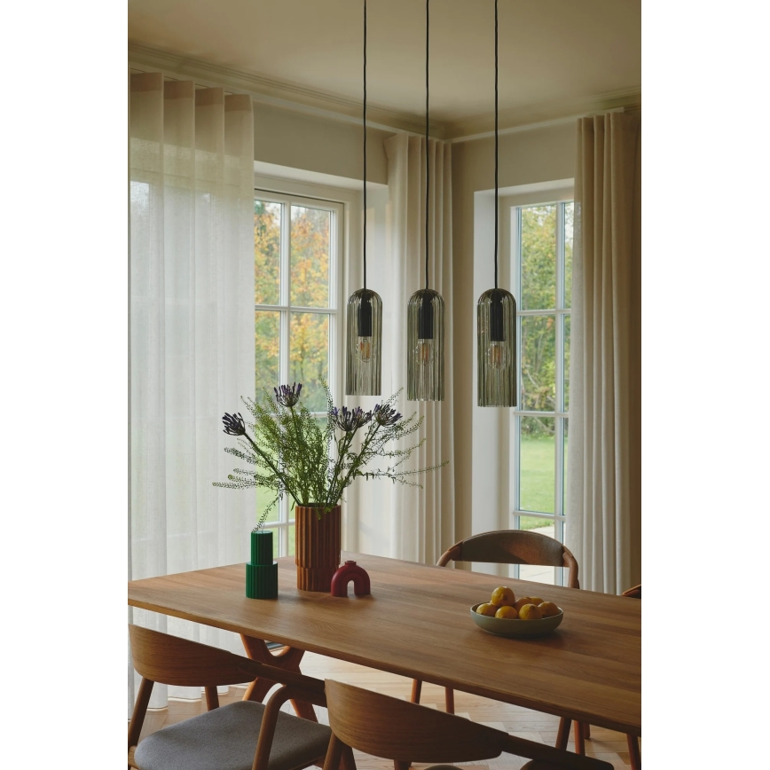 Nordlux - Pendellampa MIELLA 3xE27/25W/230V svart/rökfärgad
