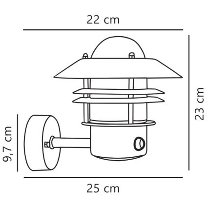 Nordlux - Utomhus vägglampa med sensor BLOKHUS 1xE27/60W/230V IP54