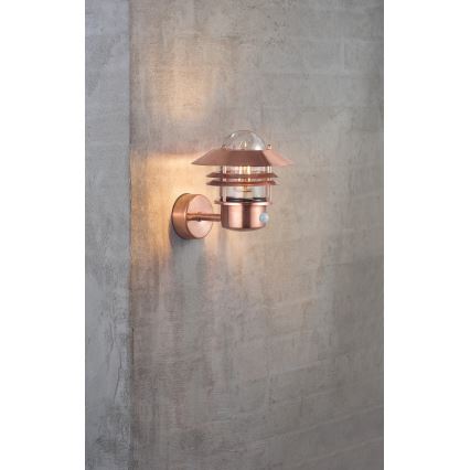 Nordlux - Utomhus vägglampa med sensor BLOKHUS 1xE27/60W/230V IP54 koppar