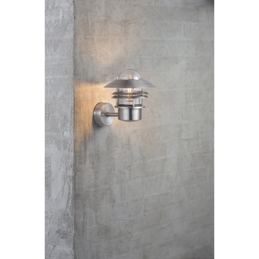 Nordlux - Vägglampa för utomhusbruk BLOKHUS 1xE27/60W/230V IP54 silver