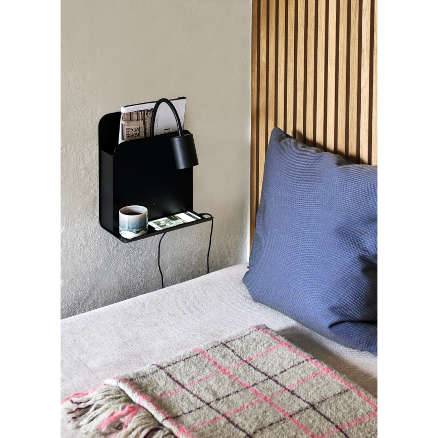 Nordlux - Väggspotlight med hylla och USB ROOMI 1xGU10/8W/230V svart
