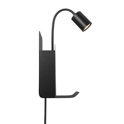 Nordlux - Väggspotlight med hylla och USB ROOMI 1xGU10/8W/230V svart