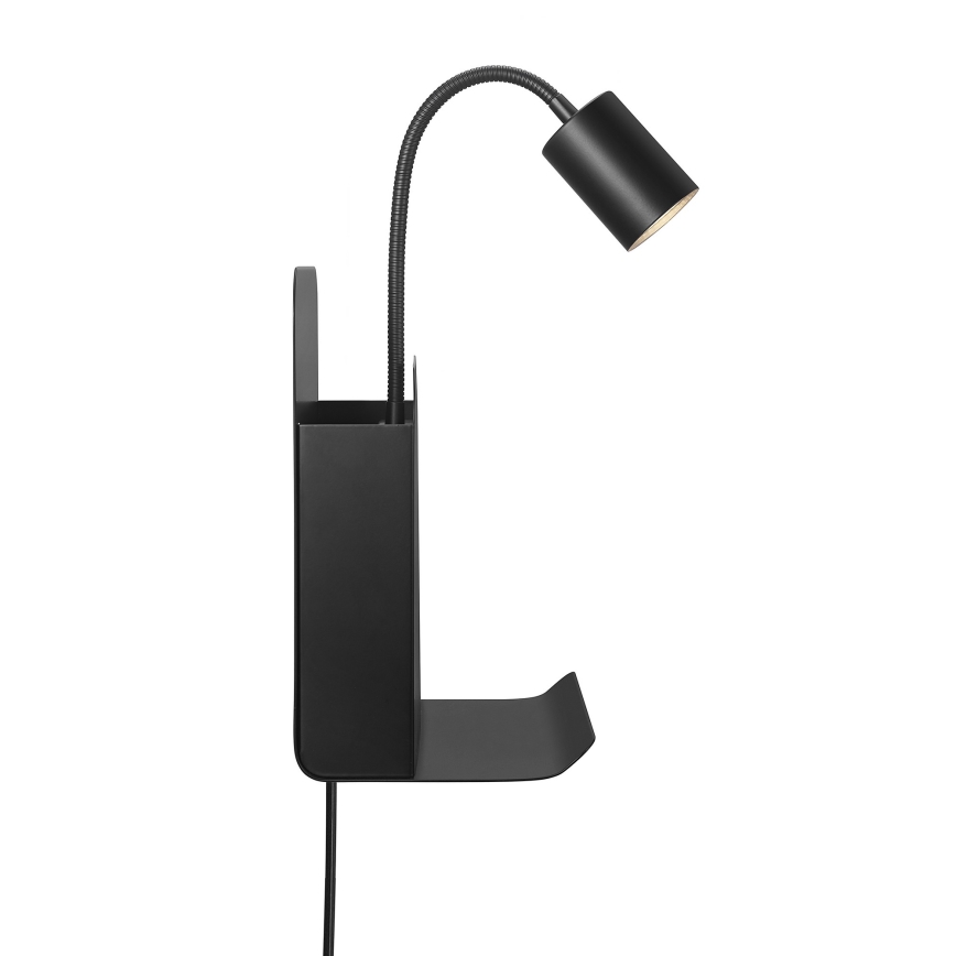 Nordlux - Väggspotlight med hylla och USB ROOMI 1xGU10/8W/230V svart