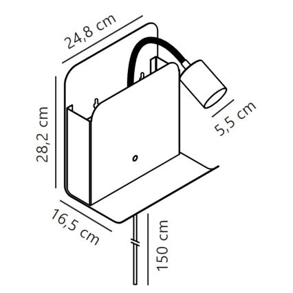Nordlux - Väggspotlight med hylla och USB ROOMI 1xGU10/8W/230V svart