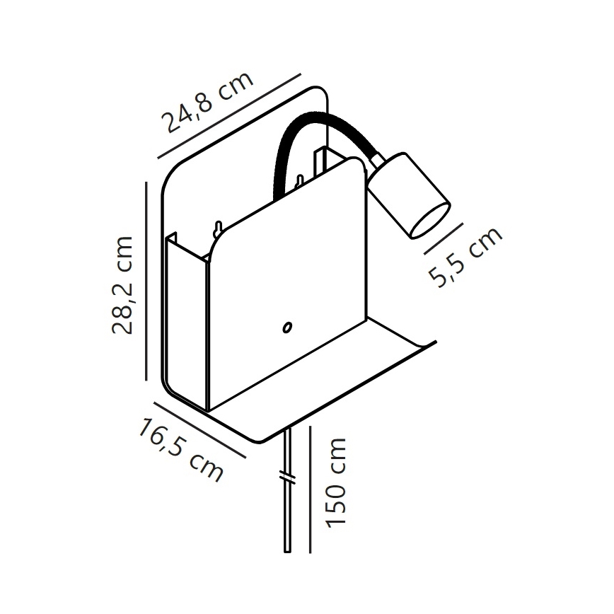 Nordlux - Väggspotlight med hylla och USB ROOMI 1xGU10/8W/230V svart