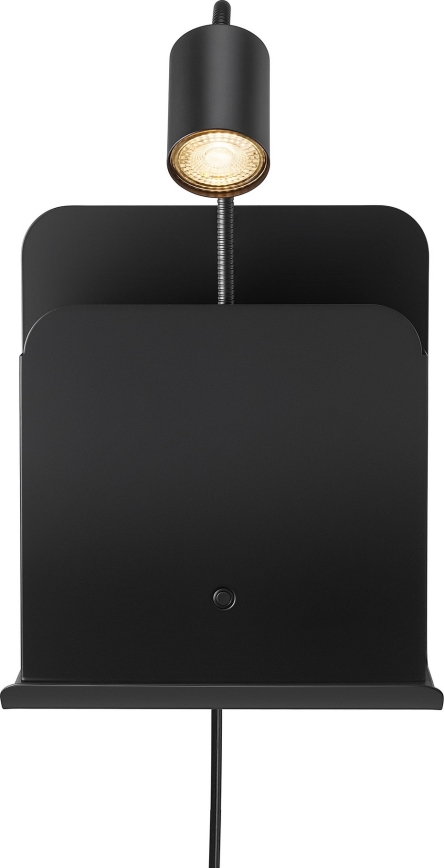 Nordlux - Väggspotlight med hylla och USB ROOMI 1xGU10/8W/230V svart