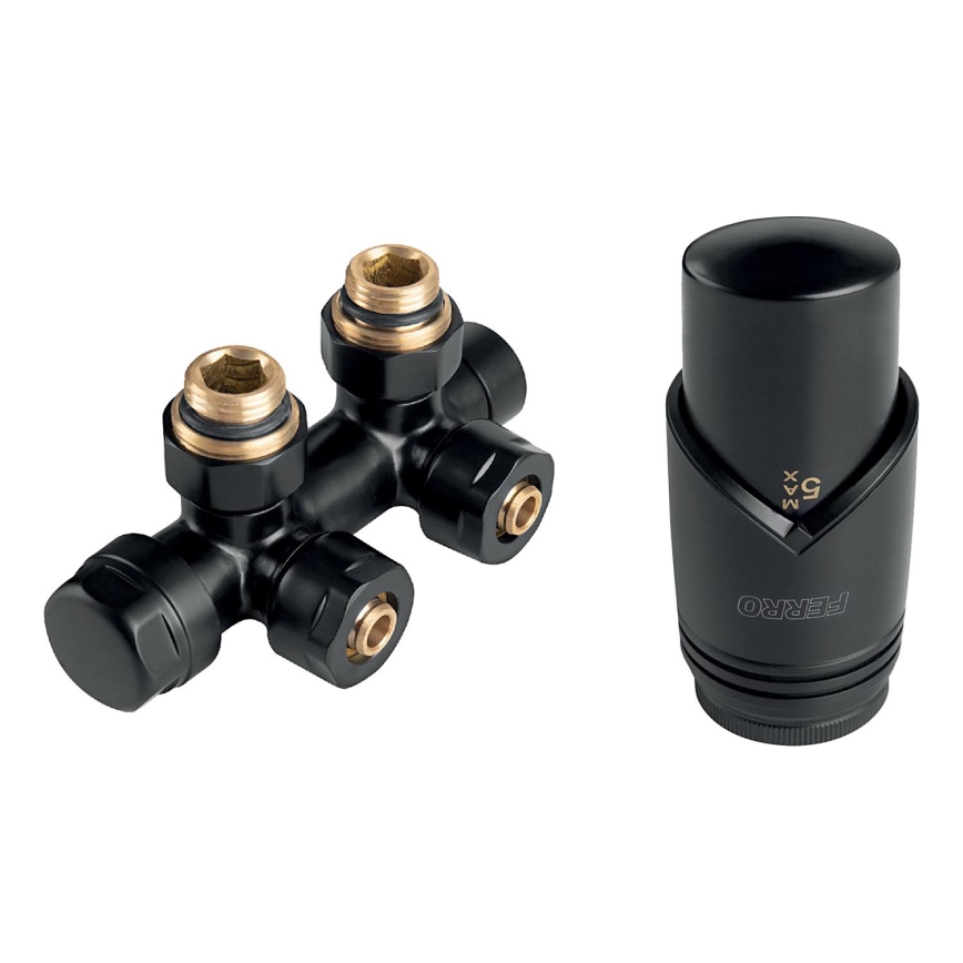 Novaservis - Sats för radiatorer med mittanslutning, hörn, svart