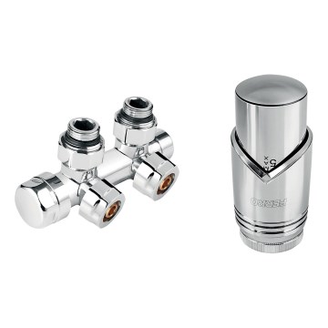 Novaservis - Set för radiatorer med mittanslutning, hörnutförande, blank krom