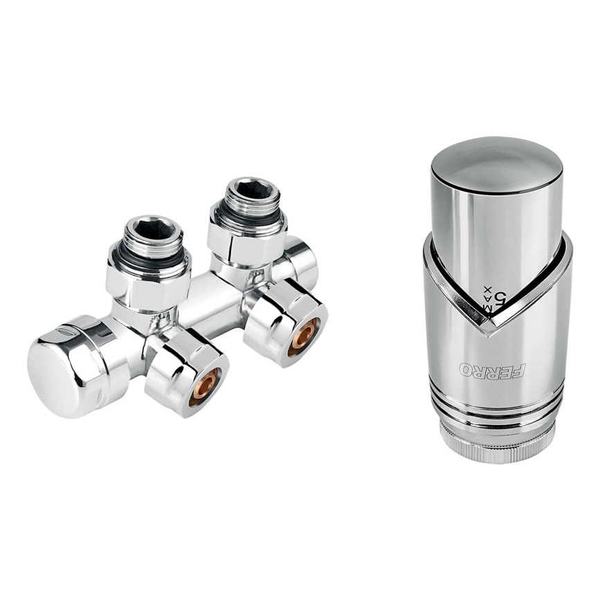 Novaservis - Set för radiatorer med mittanslutning, hörnutförande, blank krom