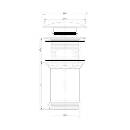 OMNIRES A706AT - Tvättställsventil CLICK-CLACK Ø 6,6 cm borstad antracit