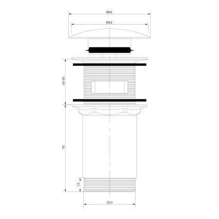 OMNIRES A706CPB - Tvättställsavlopp CLICK-CLACK diameter 6,6 cm borstad koppar
