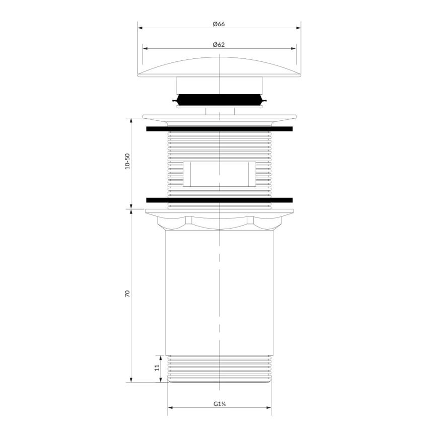 OMNIRES A706CPB - Tvättställsavlopp CLICK-CLACK diameter 6,6 cm borstad koppar